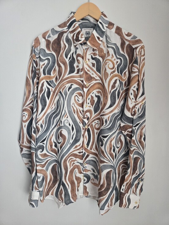 Marcel MASSIMO Other - MARCEL MASSIMO Long-Sleeve Linen Shirt in Brown & Gray Button-Up